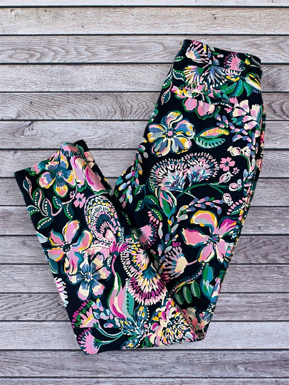 Lilly Pulitzer Floral Pants - Navy with Pink & Green size 4